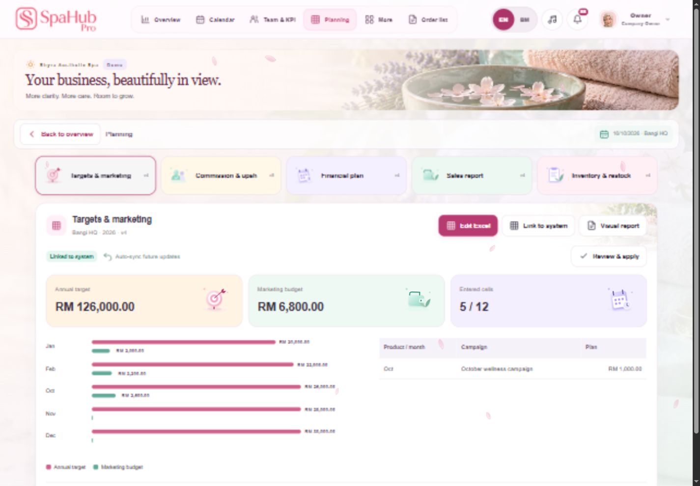 Screenshot sebenar Excel & ringkasan SpaHub Pro pada desktop