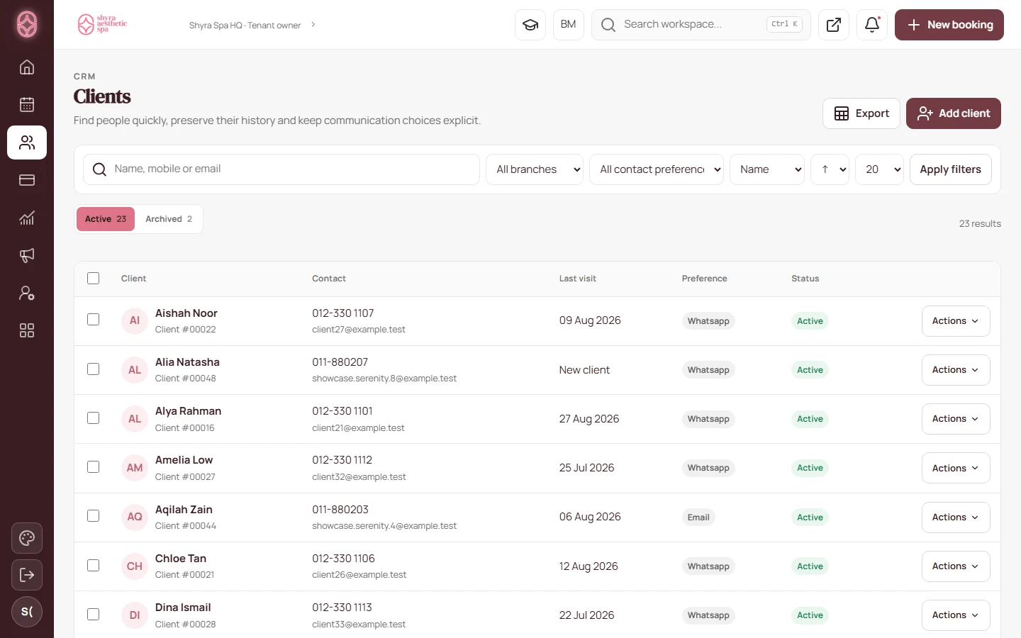 CRM pelanggan SpaHub Pro