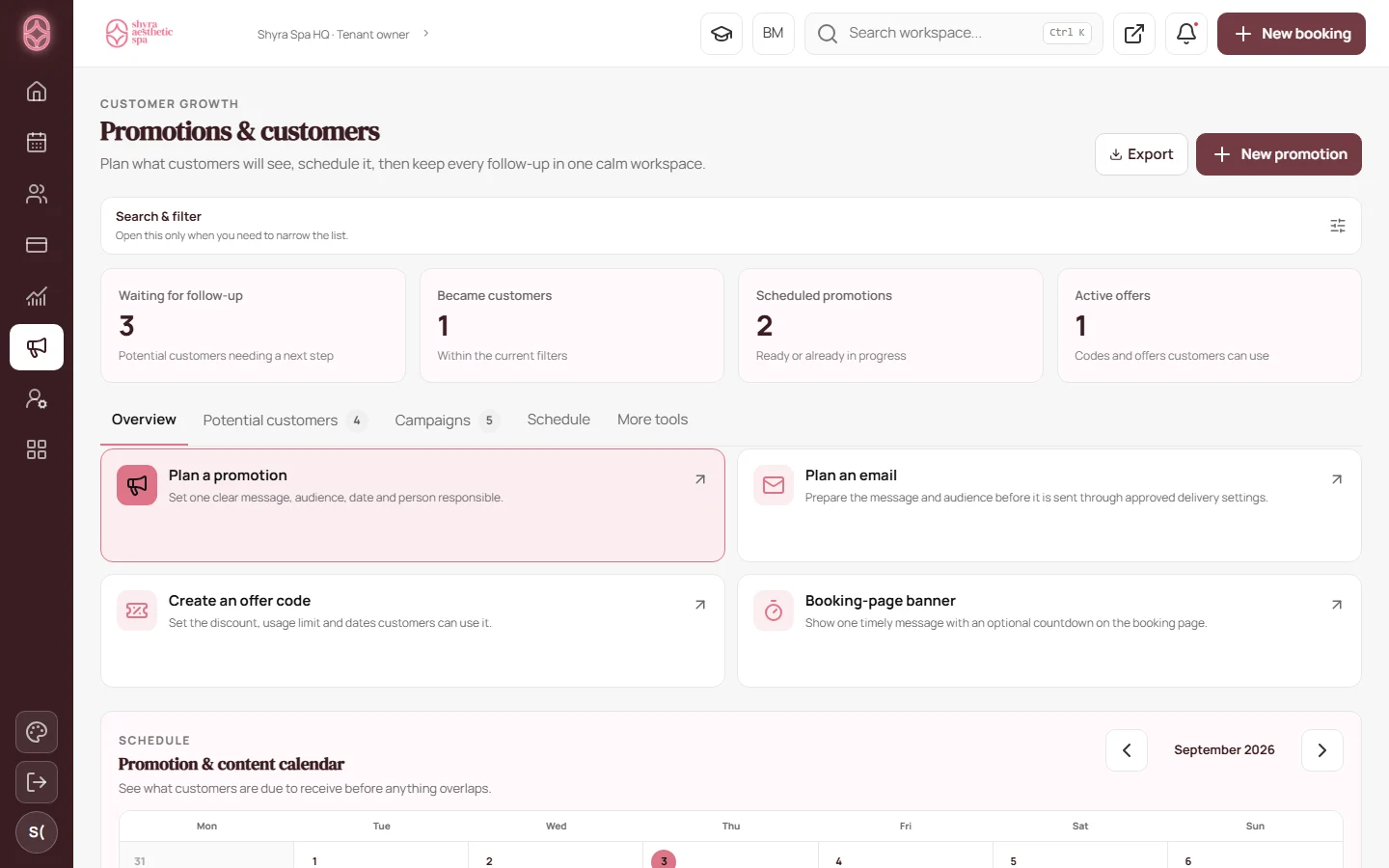Calendar pemasaran SpaHub Pro